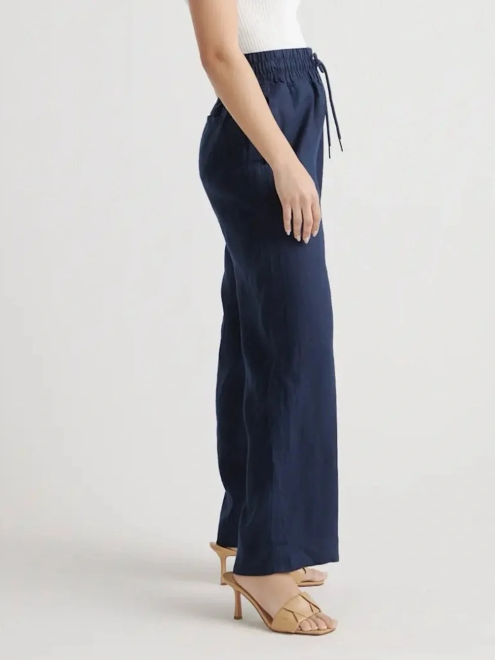 Quince European Linen Wide Leg Pants in Deep Navy Blue Womens Size Large